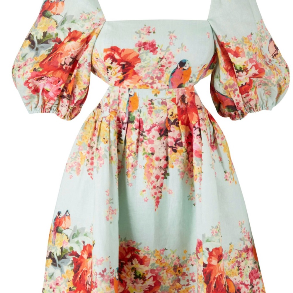 Zimmermann Green Puff Sleeve Sundress